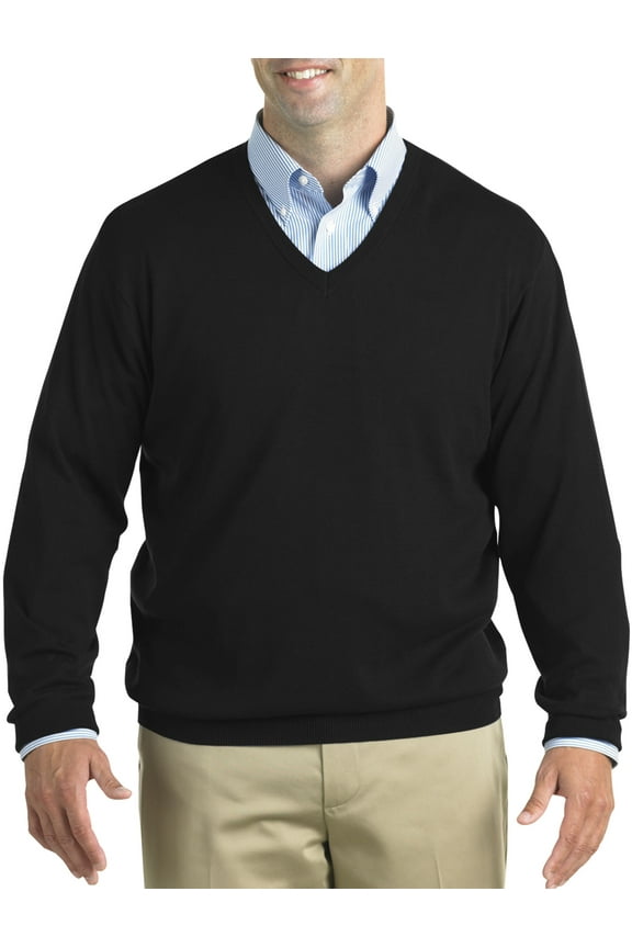 by DXL Big and Tall Men's V-Neck Pullover, Black, 2XL