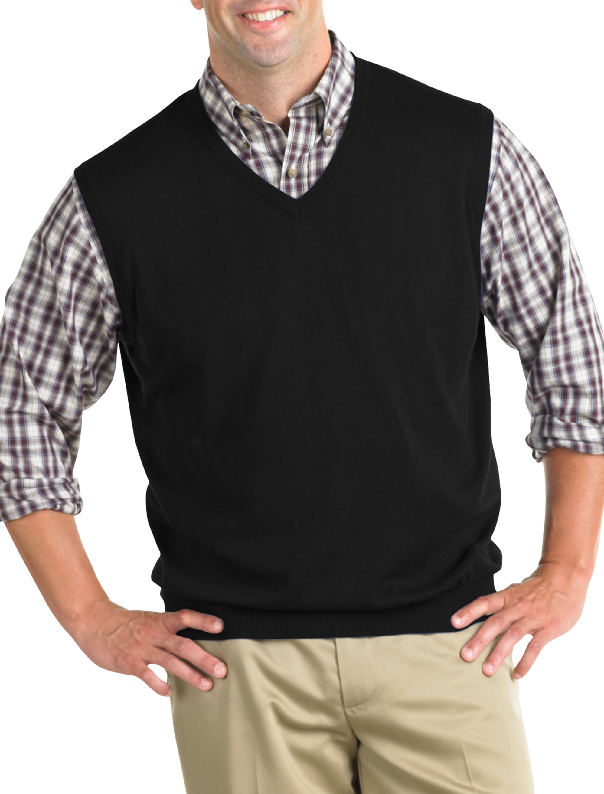Harbor Bay by DXL Big and Tall Men's V-Neck Sweater Vest, Black, 5XL ...