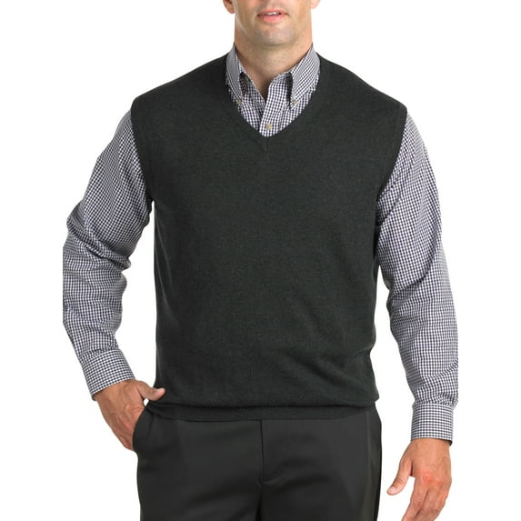 Harbor Bay by DXL Big and Tall Men's V-Neck Sweater Vest, Carbon Heather, 1XL
