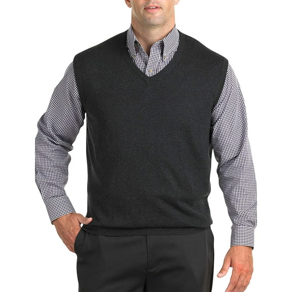 Harbor Bay by DXL Big and Tall Men's V-Neck Sweater Vest, Carbon Heather, 5XL-Tall