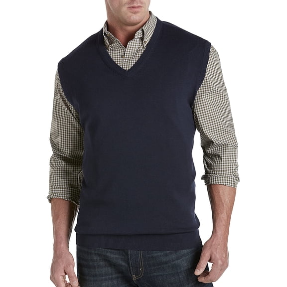 Harbor Bay by DXL Big and Tall Men's V-Neck Sweater Vest, Navy, 6XL