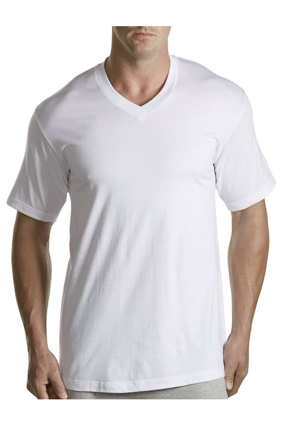 by DXL Big and Tall Men's V-Neck T-Shirt, White, XL-TALL, Pack of 3