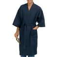 thumbnail image 1 of Harbor Bay by DXL Big and Tall Men's Waffle-Knit Kimono Robe, Navy, 5XL/6XL, 1 of 4