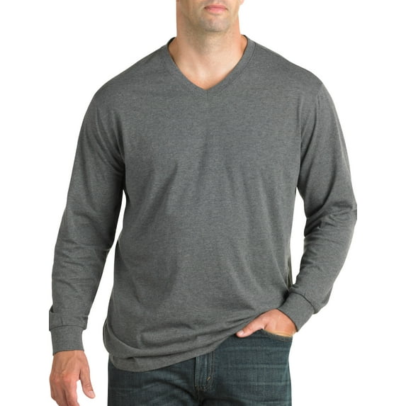 Harbor Bay by DXL Big and Tall Men's Wicking Jersey Long-Sleeve V-Neck Tee Shirt, Granite Heather, 6X