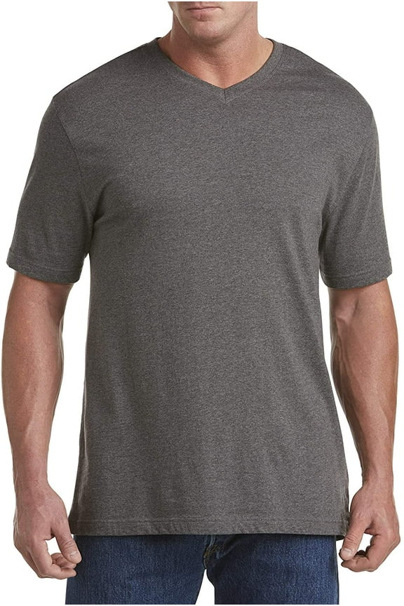 by DXL Big and Tall Men's Wicking Jersey V-Neck Tee Shirt, Granite Heather, 2XLT