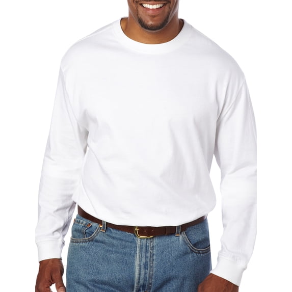 Harbor Bay by DXL Big and Tall Men's Wicking No-Pocket Long-Sleeve Tee Shirt, White, 2XLT