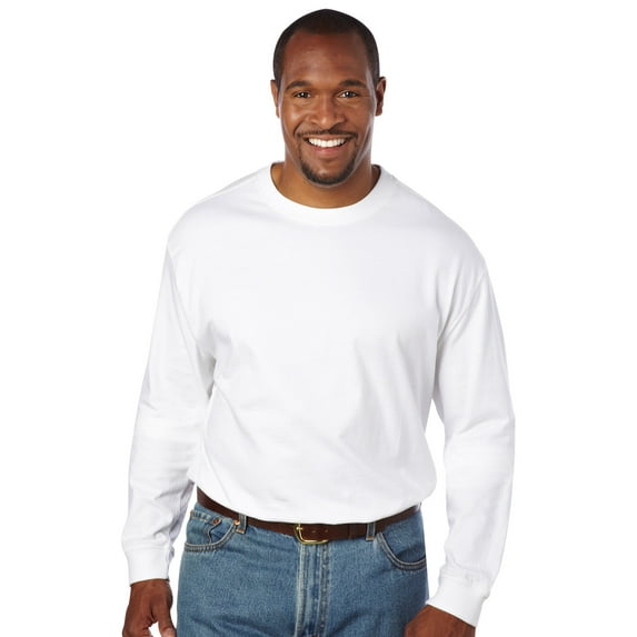 Harbor Bay by DXL Big and Tall Men's Wicking No-Pocket Long-Sleeve Tee Shirt, White, 3XLT