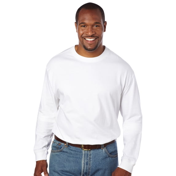 Harbor Bay by DXL Big and Tall Men's Wicking No-Pocket Long-Sleeve Tee Shirt, White, 6XL