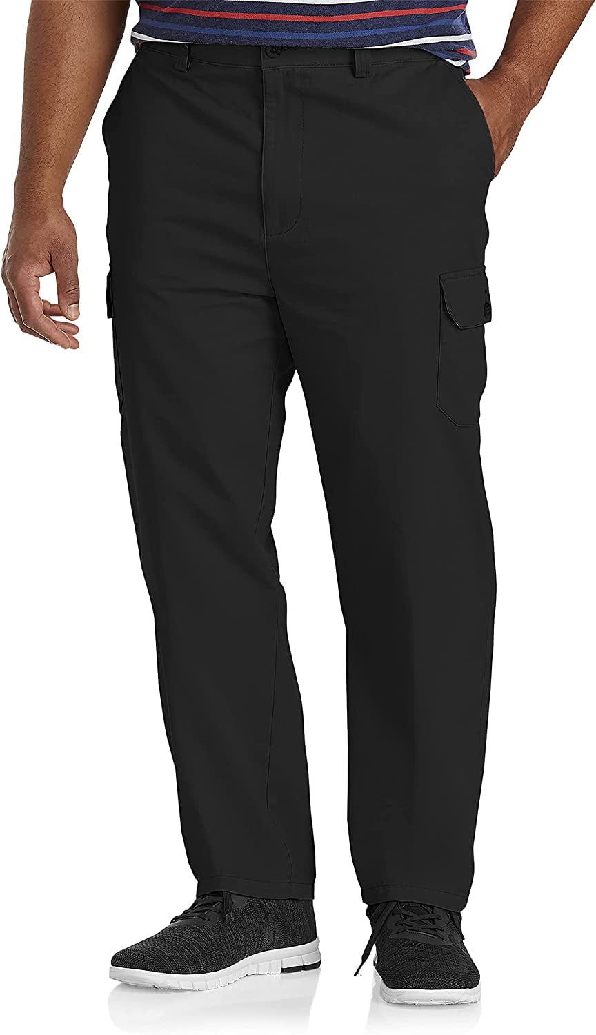 Harbor Bay by DXL Men's Big and Tall Continuous Comfort Cargo Pants, Black, 46W x 28L