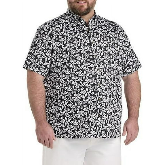 Easy-Care Floral Print Sport Shirt Black White 3XLT