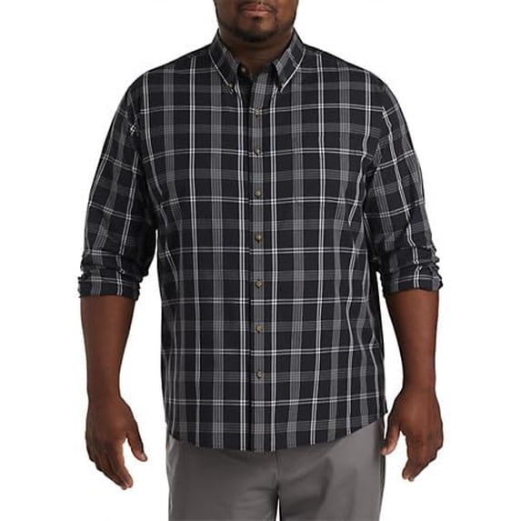 Easy-Care Large Plaid Sport Shirt Black Grey 3XLT