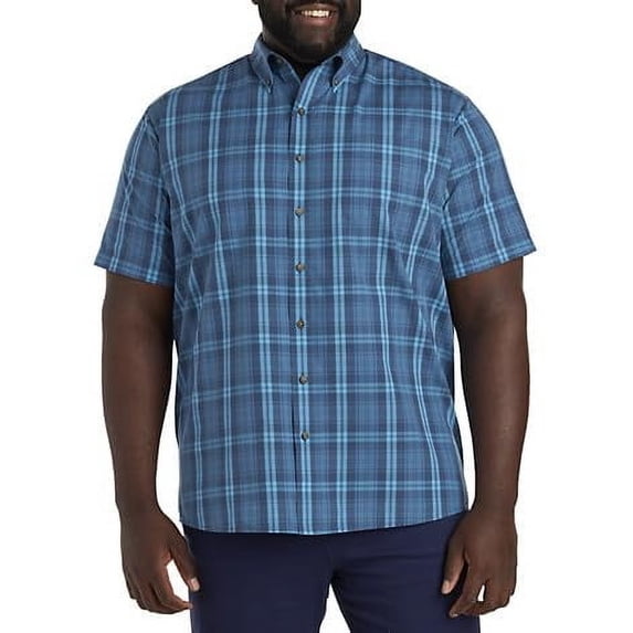 Easy-Care Large Plaid Sport Shirt Blue Multi 5XL