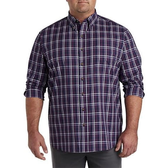 Easy-Care Large Plaid Sport Shirt Blue Purple 4XL
