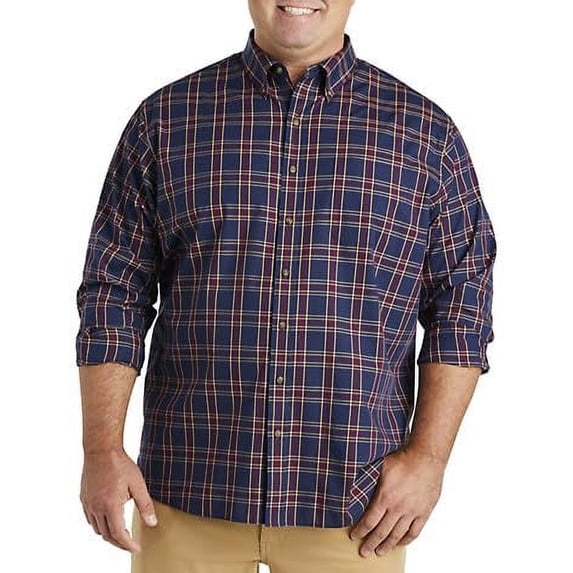Easy-Care Large Plaid Sport Shirt Navy Neutral 4XL