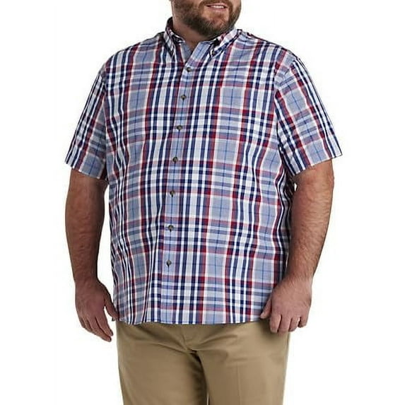 Easy-Care Large Plaid Sport Shirt Navy Red 7XLT