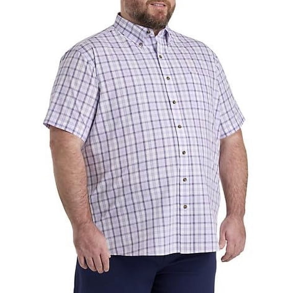 Easy-Care Large Plaid Sport Shirt Purple White 2XLT