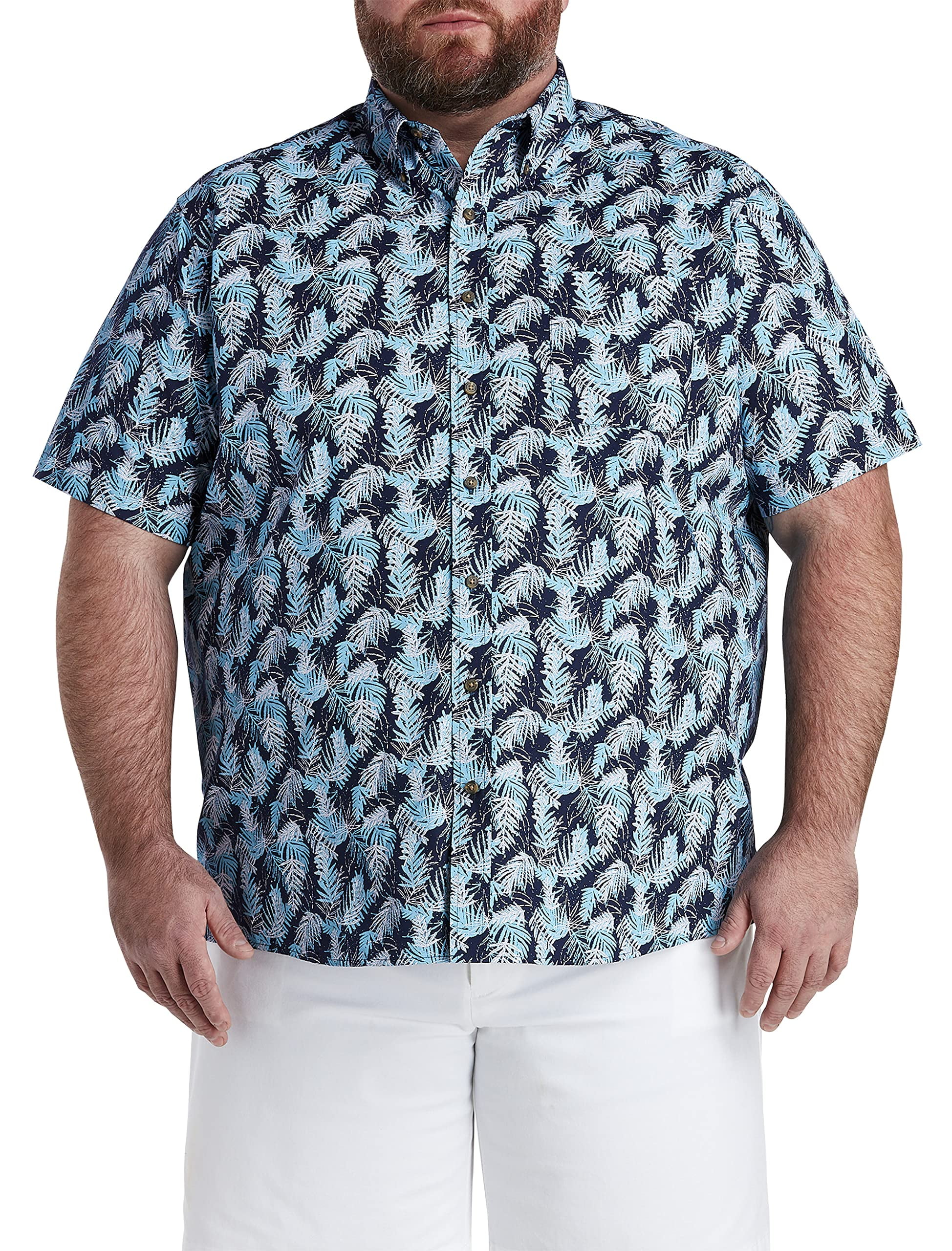 Harbor Bay by DXL Men's Big and Tall Easy-Care Leaf-Print Sport Shirt ...