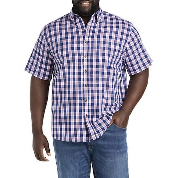 Easy-Care Medium Plaid Sport Shirt Blue Pink 4XL
