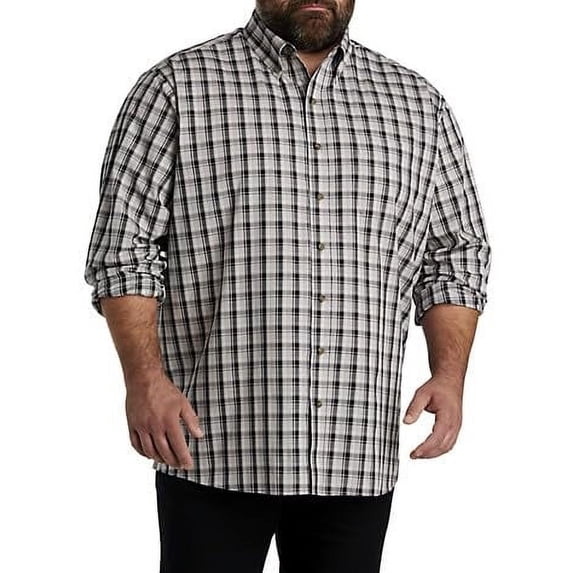 Easy-Care Medium Plaid Sport Shirt Grey Black 5XL
