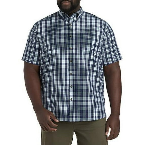 Easy-Care Medium Plaid Sport Shirt Navy Green 5XL