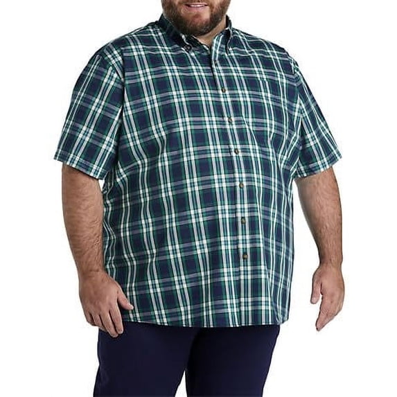 Easy-Care Plaid Sport Shirt Navy Green 7XLT