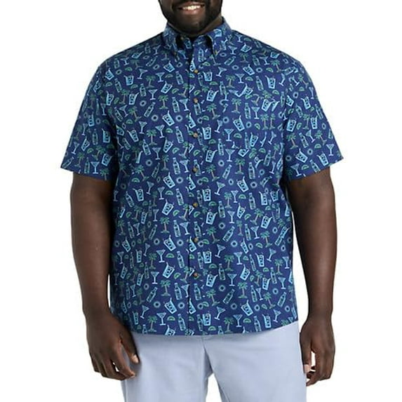 Easy-Care Tropical Print Sport Shirt Blue Multi 7XLT