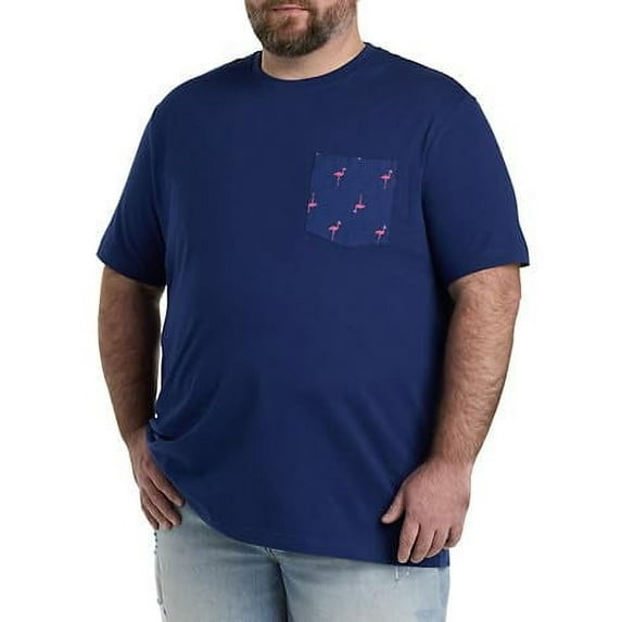 Flamingo Print Pocket T-Shirt Navy Pink Multi 5XLT