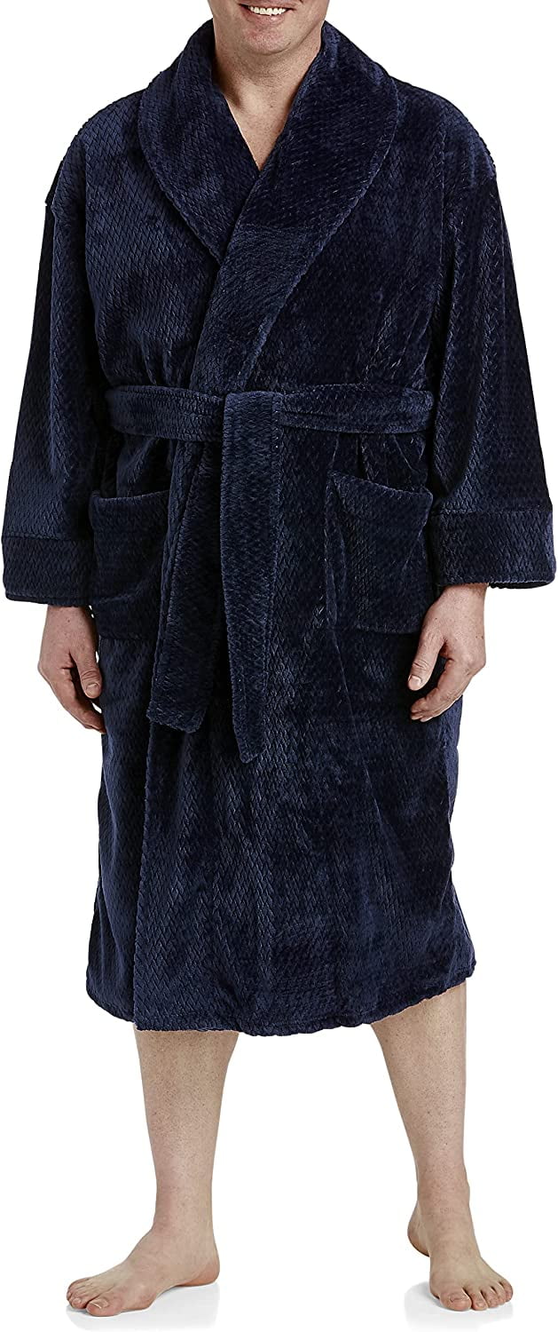 Harbor Bay by DXL Men's Big and Tall Fleece Robe, Navy, 3XTL/4XTL