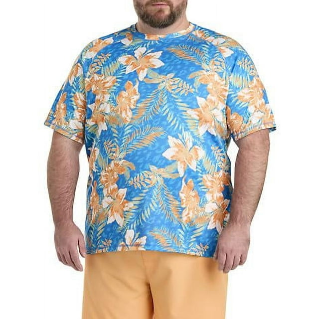Harbor Bay by DXL Men's Big and Tall Floral Print Swim Shirt Blue 5XL