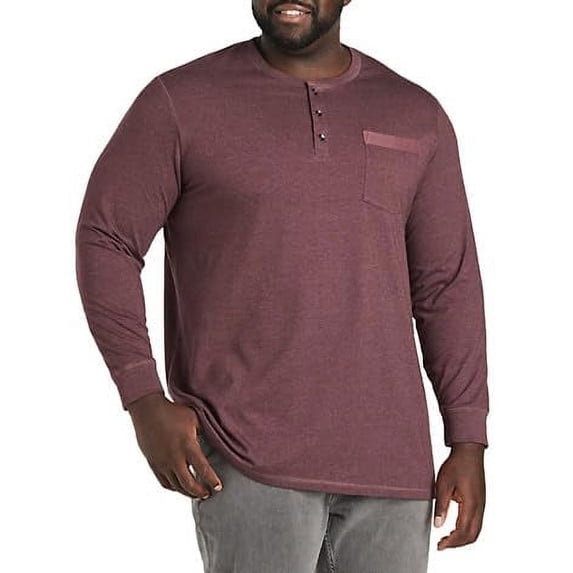 Long-Sleeve Jersey Henley Shirt Merlot Heather 5XL