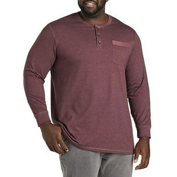 Long-Sleeve Jersey Henley Shirt Merlot Heather 6XLT