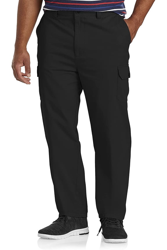 by DXL Men's Big and Tall Continuous Comfort Cargo Pants, Black, 46W x 32L