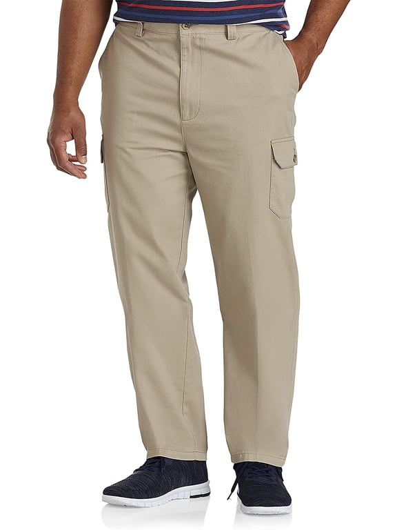by DXL Men's Big and Tall Continuous Comfort Cargo Pants, Khaki, 52W x 30L
