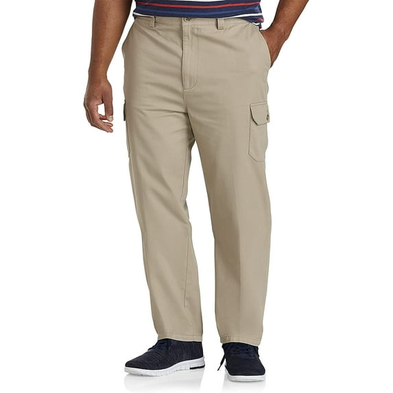Harbor Bay by DXL Men's Big and Tall Continuous Comfort Cargo Pants, Khaki, 54W x 28L