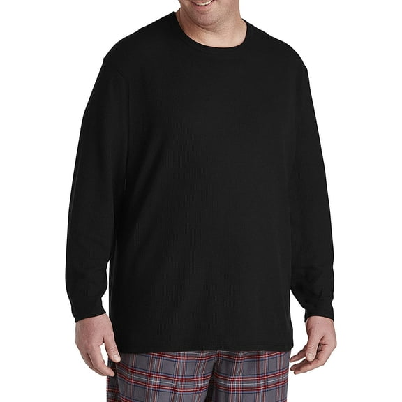 Harbor Bay by DXL Men's Big and Tall Long-Sleeve Waffle-Knit Crewneck Tee Shirt, Black, 3XL