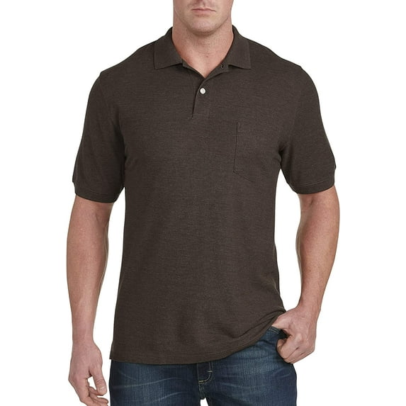 Harbor Bay by DXL Men's Big and Tall Pocket Piqu� Polo Shirt, Dark Brown Heather, 2XLTALL