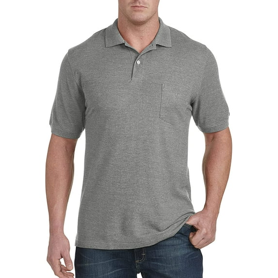 Harbor Bay by DXL Men's Big and Tall Pocket Piqu� Polo Shirt, Smoked Pearl Heather, 4XLTALL
