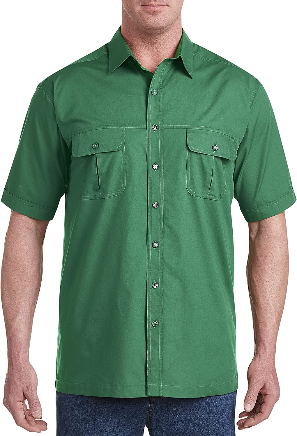 Harbor Bay Big & Tall Short-Sleeve Co-Pilot Sport Shirt - 60% Cotton/40% Polyester, Button-Flap Pockets