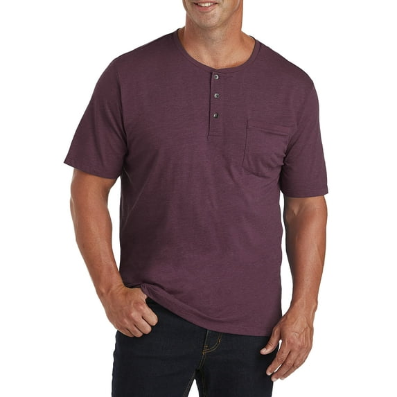 Harbor Bay by DXL Men's Big and Tall Slub Henley Shirt, Dark Beet Red Heather, 5XLTALL