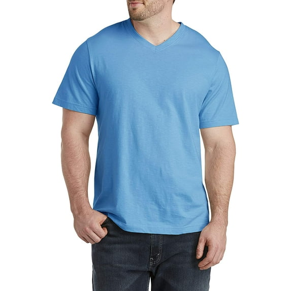 Harbor Bay by DXL Men's Big and Tall Men's Big and Tall Slub Knit V-Neck T-Shirt, Blue Jay, 2XLTALL 2XT