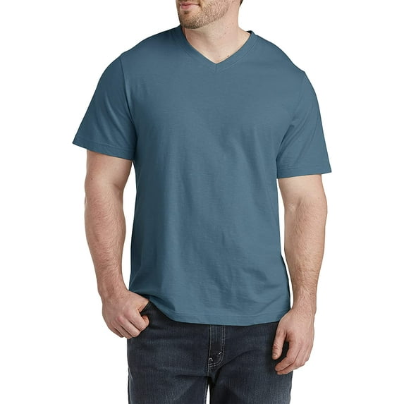Harbor Bay by DXL Men's Big and Tall Men's Big and Tall Slub Knit V-Neck T-Shirt, Mallard Blue, 5XL