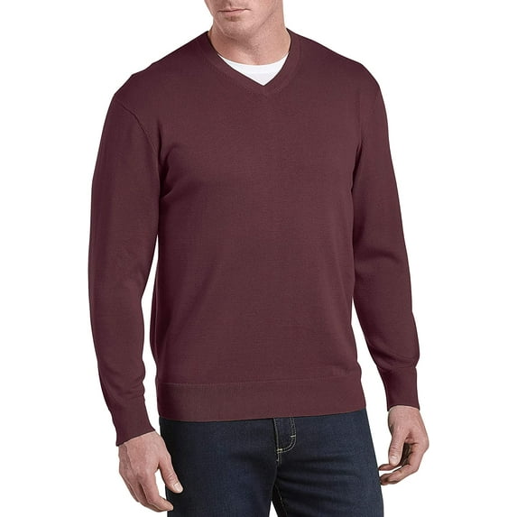 Harbor Bay by DXL Men's Big and Tall V-Neck Pullover Sweater, Burgundy Heather, 5XL