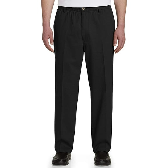 Harbor Bay by DXL Men's Big and Tall  Men's Big and Tall Waist-Relaxer Pleated Twill Pants, Black, 42 Regular/30 Inseam 42 x 30