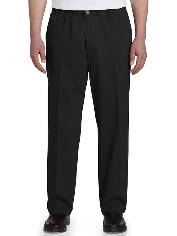 by DXL Men's Big and Tall Men's Big and Tall Waist-Relaxer Pleated Twill Pants, Black, 52 Regular/30 Inseam 52 x 30