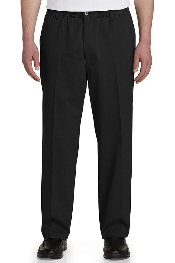 by DXL Men's Big and Tall Men's Big and Tall Waist-Relaxer Pleated Twill Pants, Black, 52 Regular/30 Inseam 52 x 30