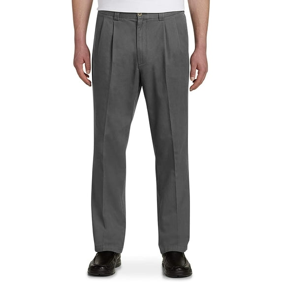 Harbor Bay by DXL Men's Big and Tall Men's Big and Tall Waist-Relaxer Pleated Twill Pants, Charcoal, 60 Regular/30 Inseam 60 x 30