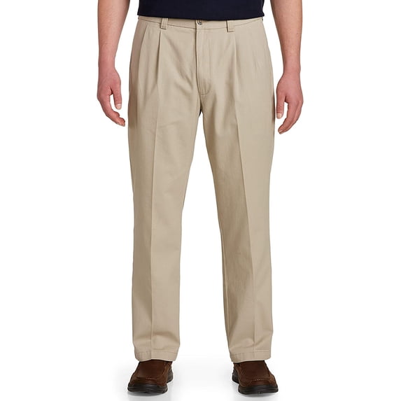 Harbor Bay by DXL Men's Big and Tall Men's Big and Tall Waist-Relaxer Pleated Twill Pants, Khaki, 42 Regular/30 Inseam 42 x 30