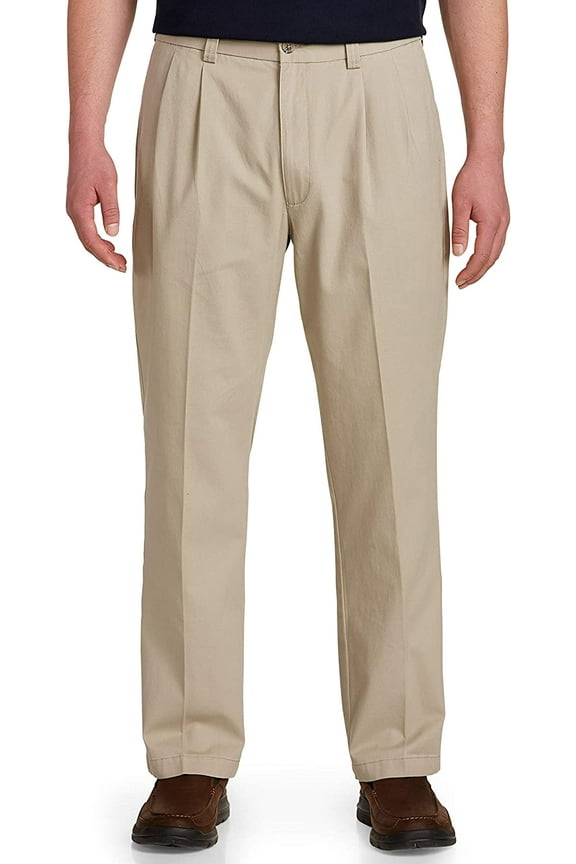 by DXL Men's Big and Tall Men's Big and Tall Waist-Relaxer Pleated Twill Pants, Khaki, 42 Regular/30 Inseam 42 x 30