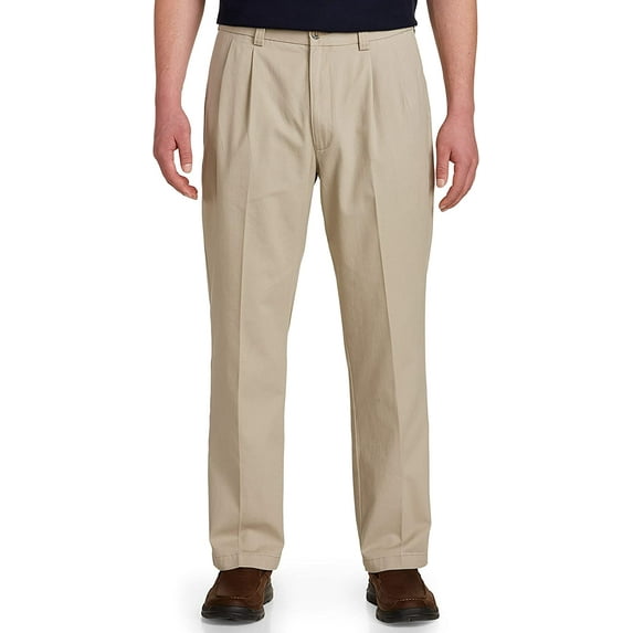 Harbor Bay by DXL Men's Big and Tall Men's Big and Tall Waist-Relaxer Pleated Twill Pants, Khaki, 66 Regular/32 Inseam 66 x 32