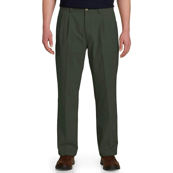 Harbor Bay by DXL Men's Big and Tall Men's Big and Tall Waist-Relaxer Pleated Twill Pants, Olive, 38 Regular/30 Inseam 38 x 30